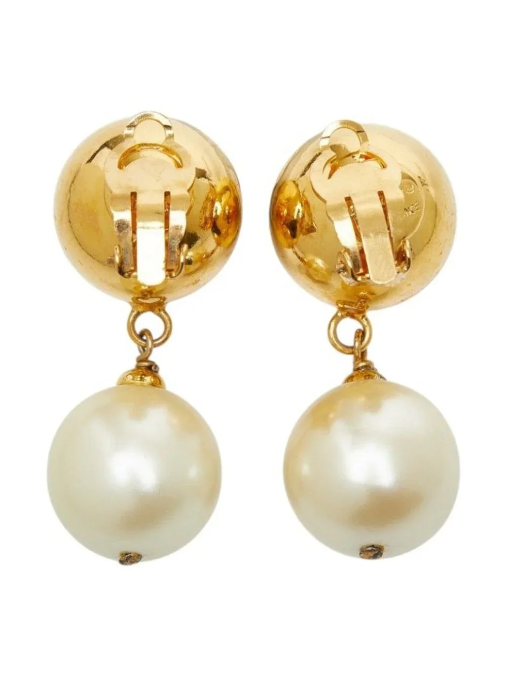 Chanel CC Logo Vintage Earrings Gold Plated Faux Pearl